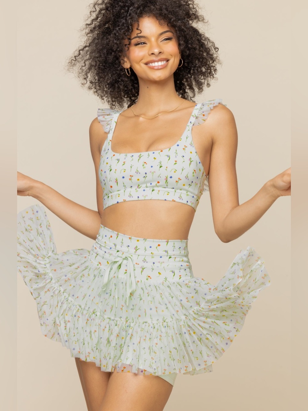 POPFLEX Pirouette Skort Skirt Romance Sports Bra Set Meadow Floral XS Green NEW
